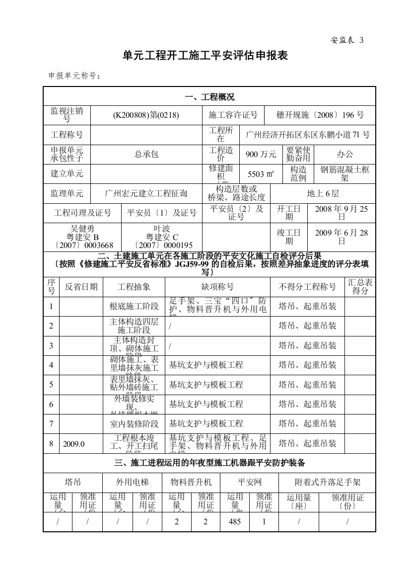 2022年建筑行业安全评价申报表