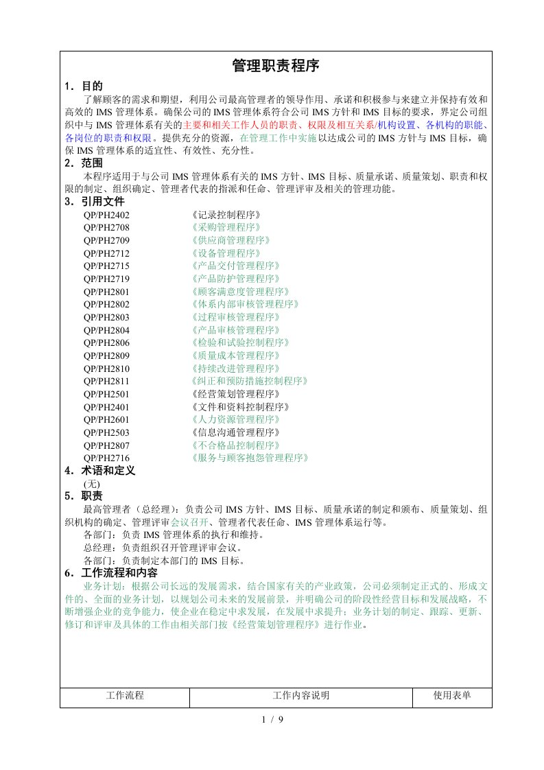 501管理职责程序H