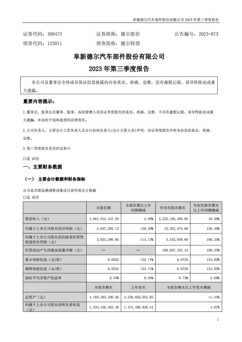 深交所-德尔股份：2023年三季度报告-20231027