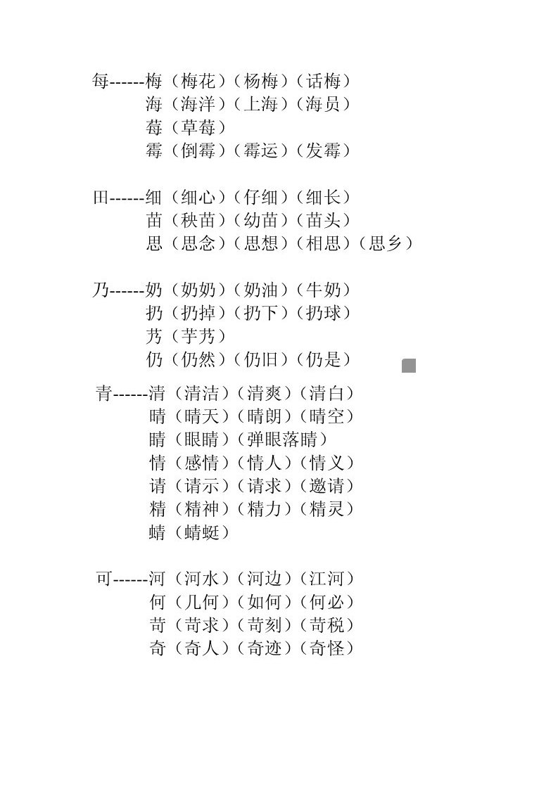 一年级换部首组词