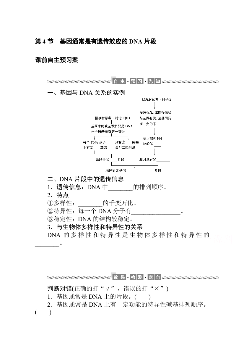 新教材2020-2021学年生物高中人教版（2019）必修2学案：