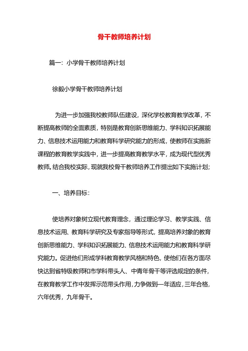 骨干教师培养计划