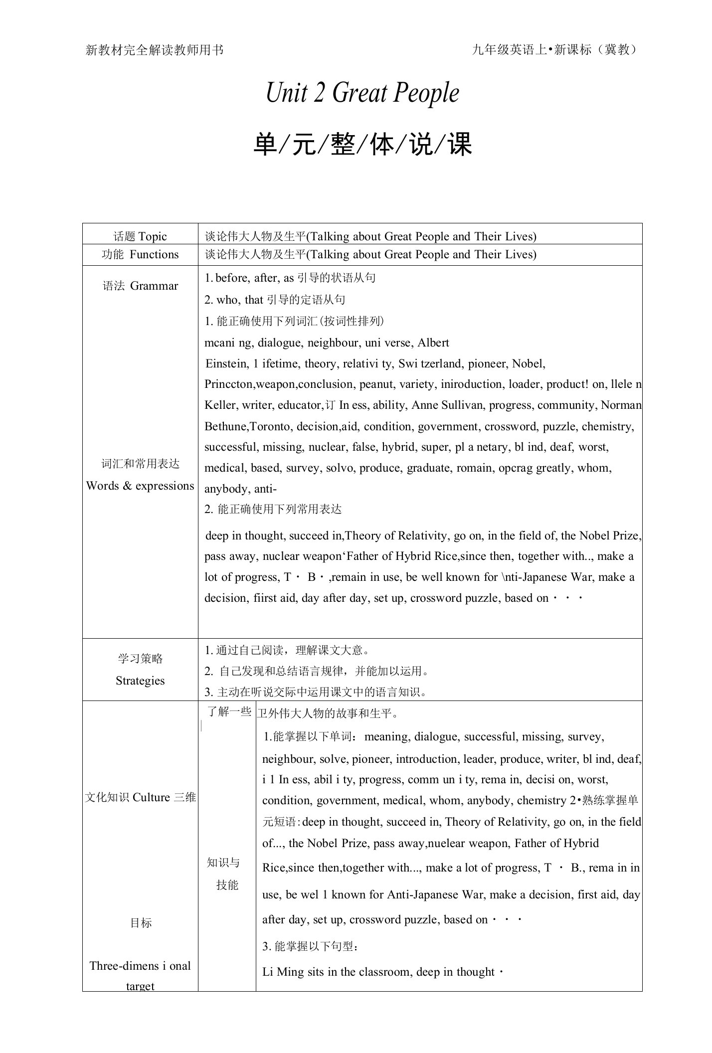 Unit2九年级英语冀教版教案