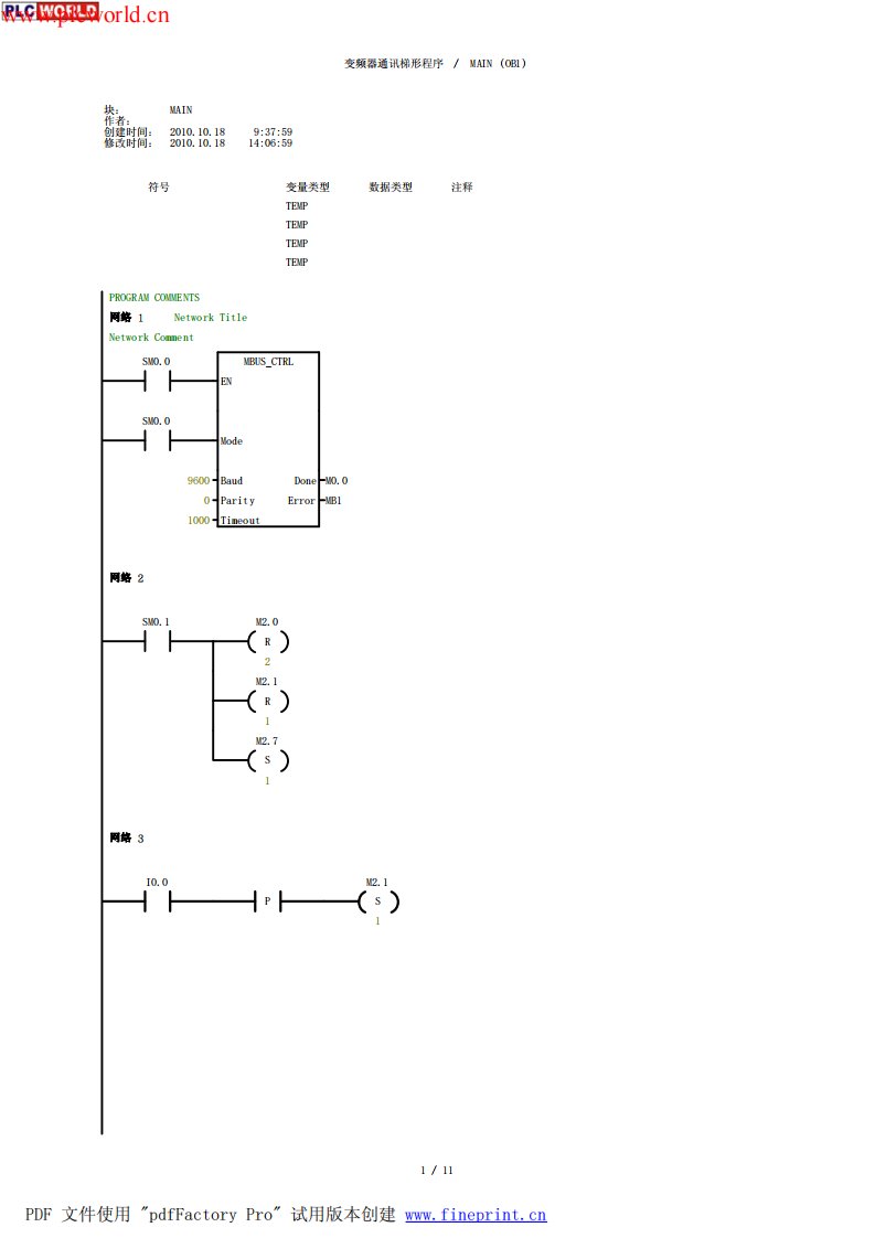 ABB变频器ACS510MODBUS通讯梯形程序