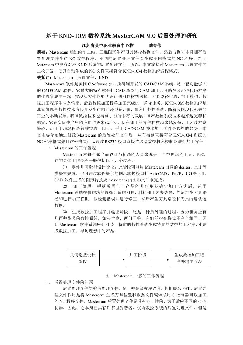 数控加工-KND10M数控系统MasterCAM90后置处理的