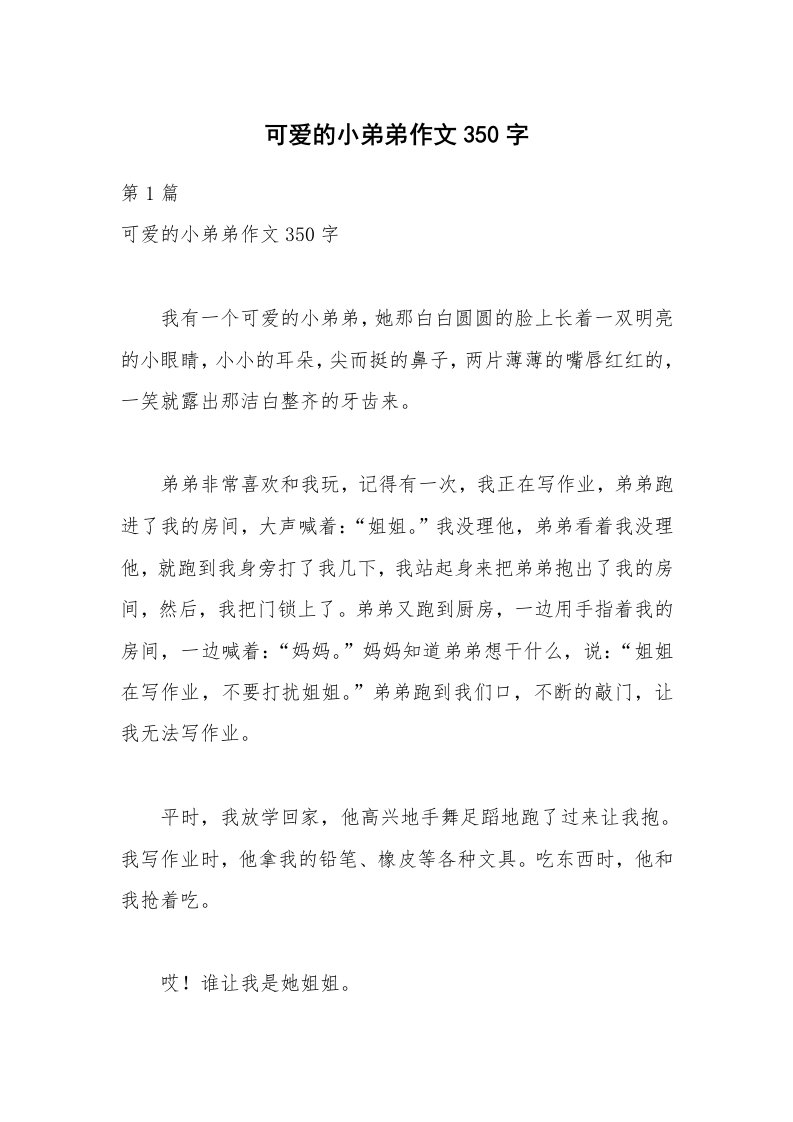 可爱的小弟弟作文350字