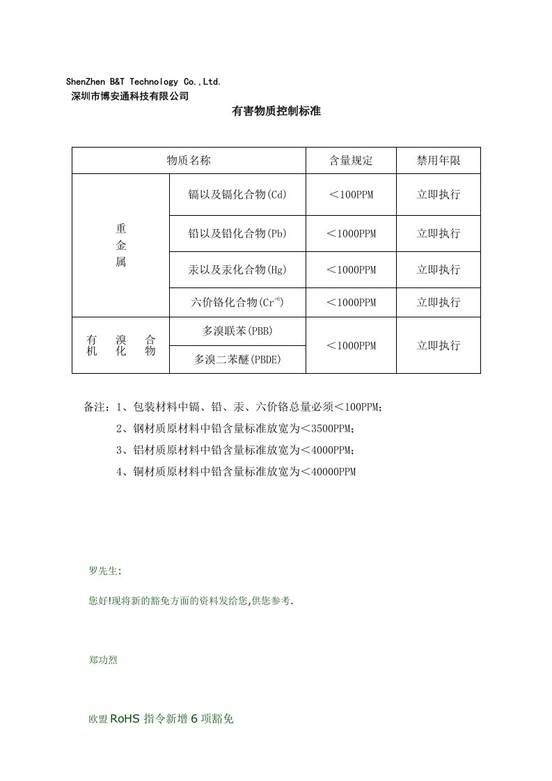 有害物质控制标准