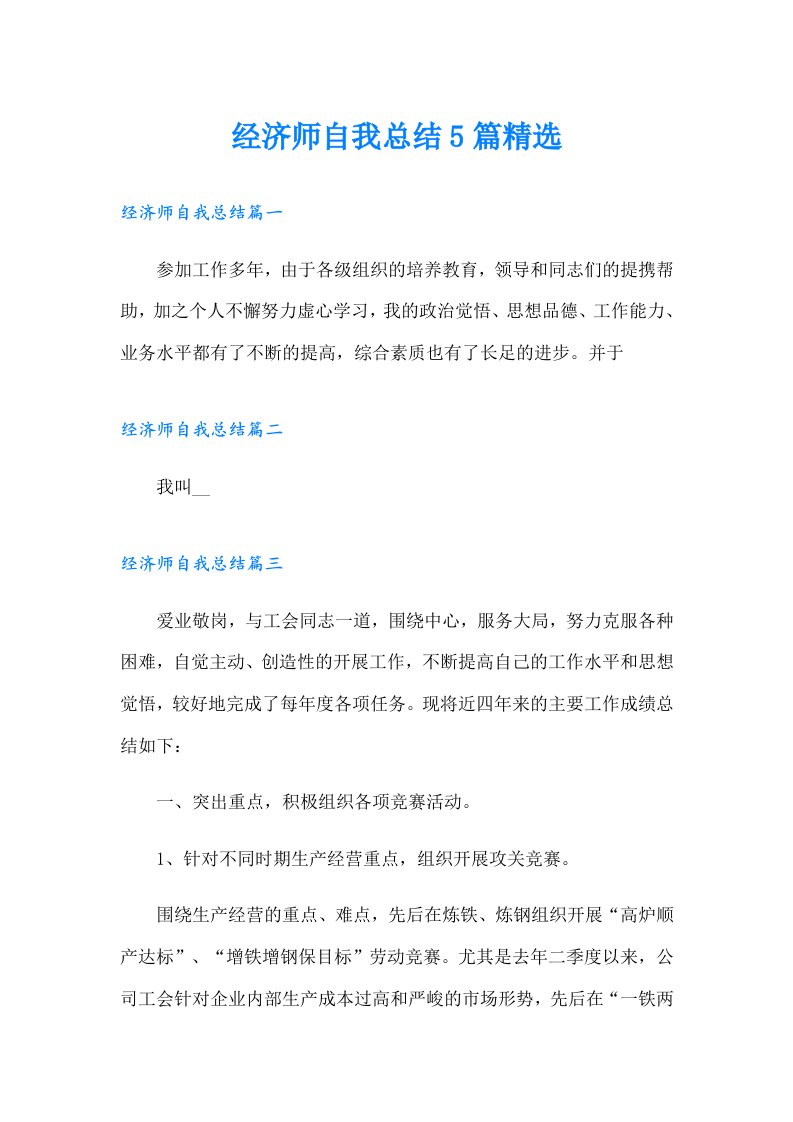 经济师自我总结5篇精选