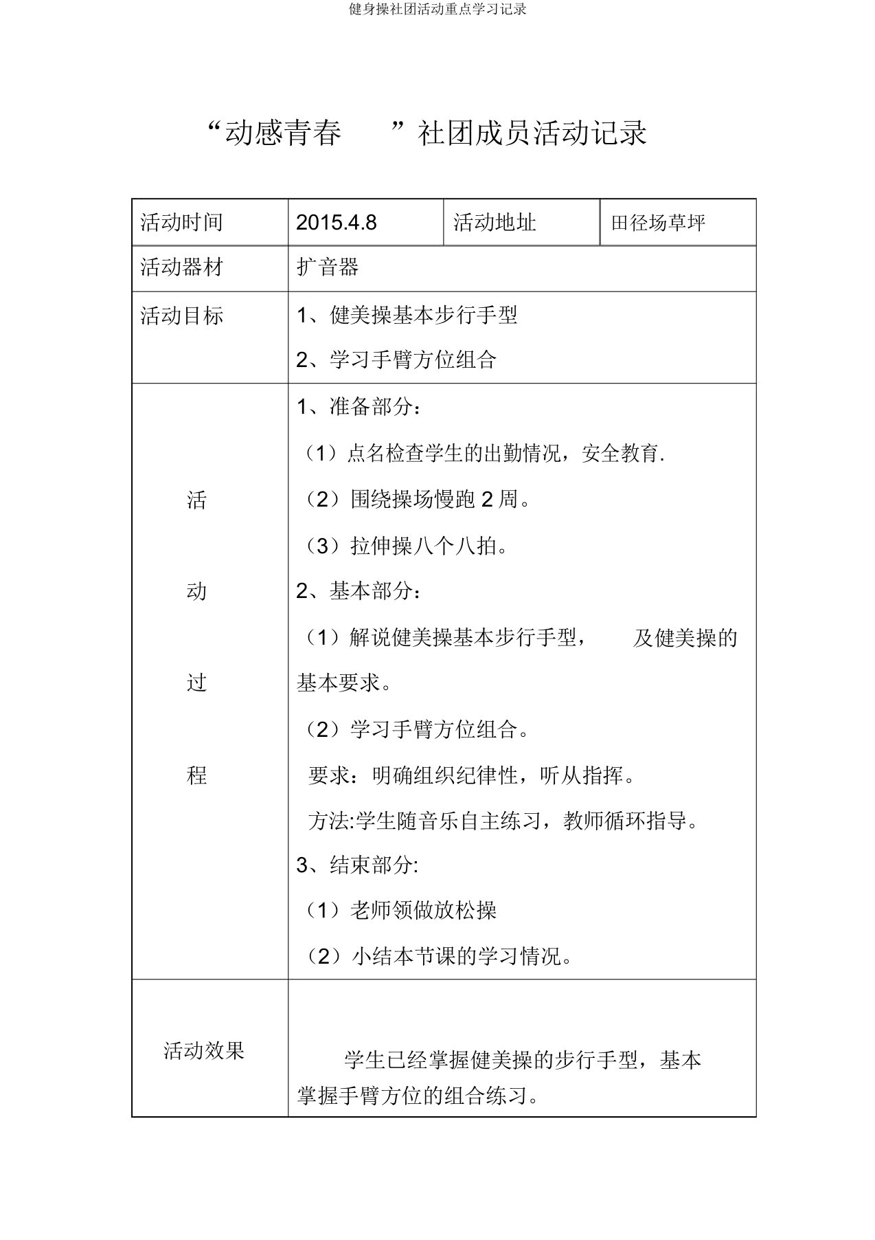 健身操社团活动重点学习记录