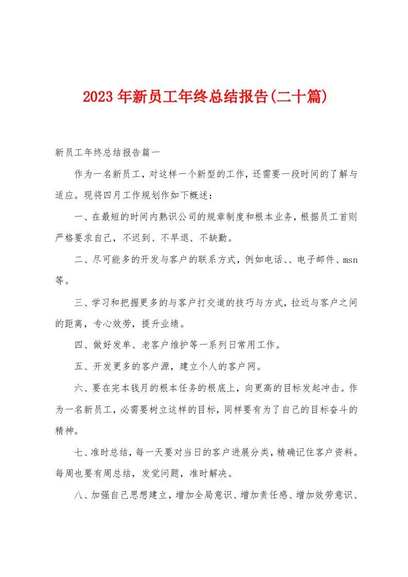 2023年新员工年终总结报告(二十篇)