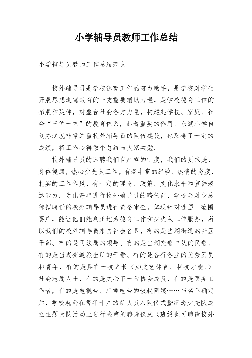 小学辅导员教师工作总结