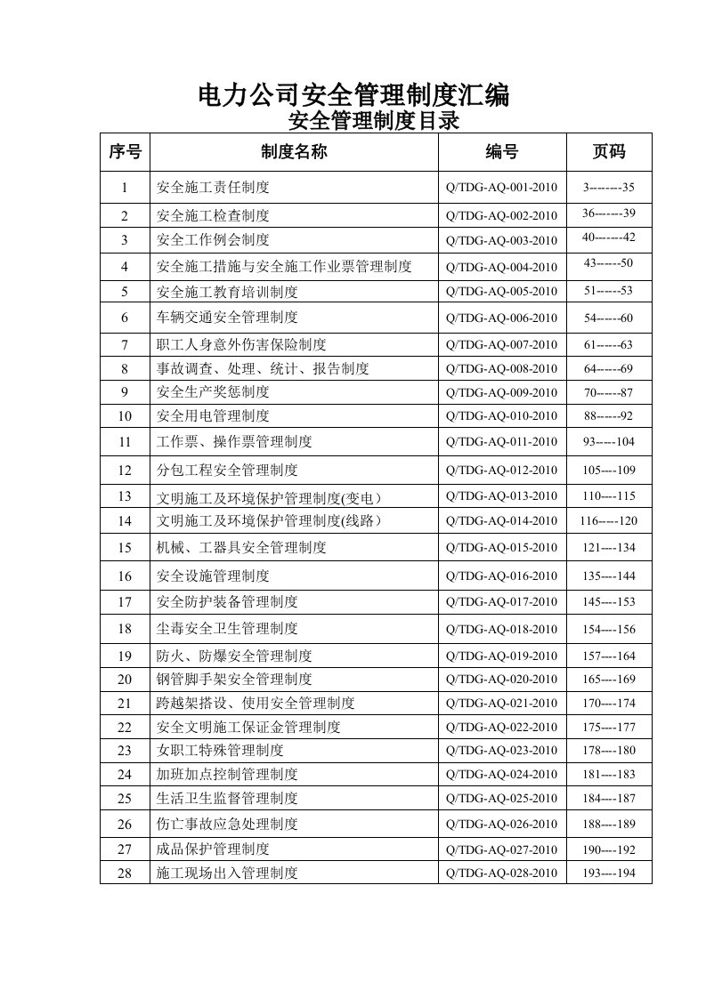 电力公司安全管理制度汇编