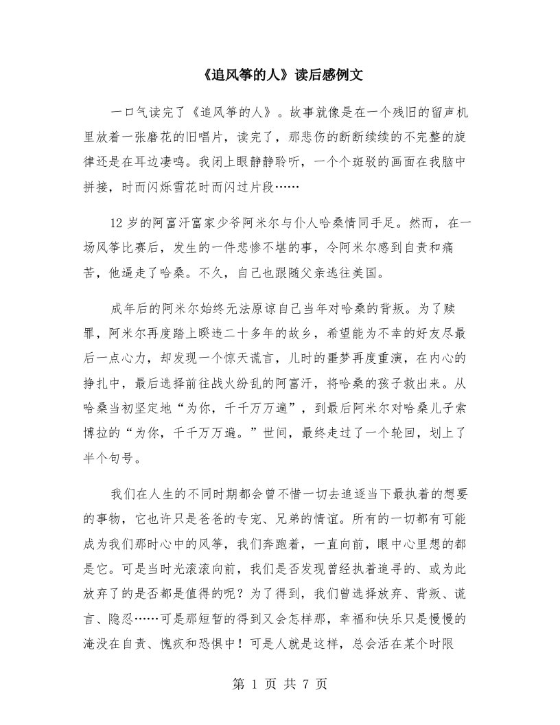 《追风筝的人》读后感例文