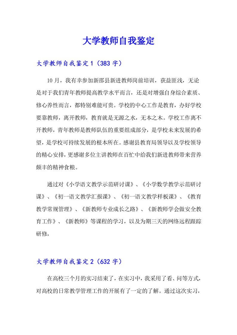 大学教师自我鉴定