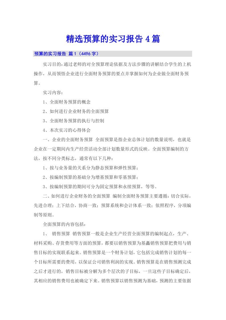 精选预算的实习报告4篇