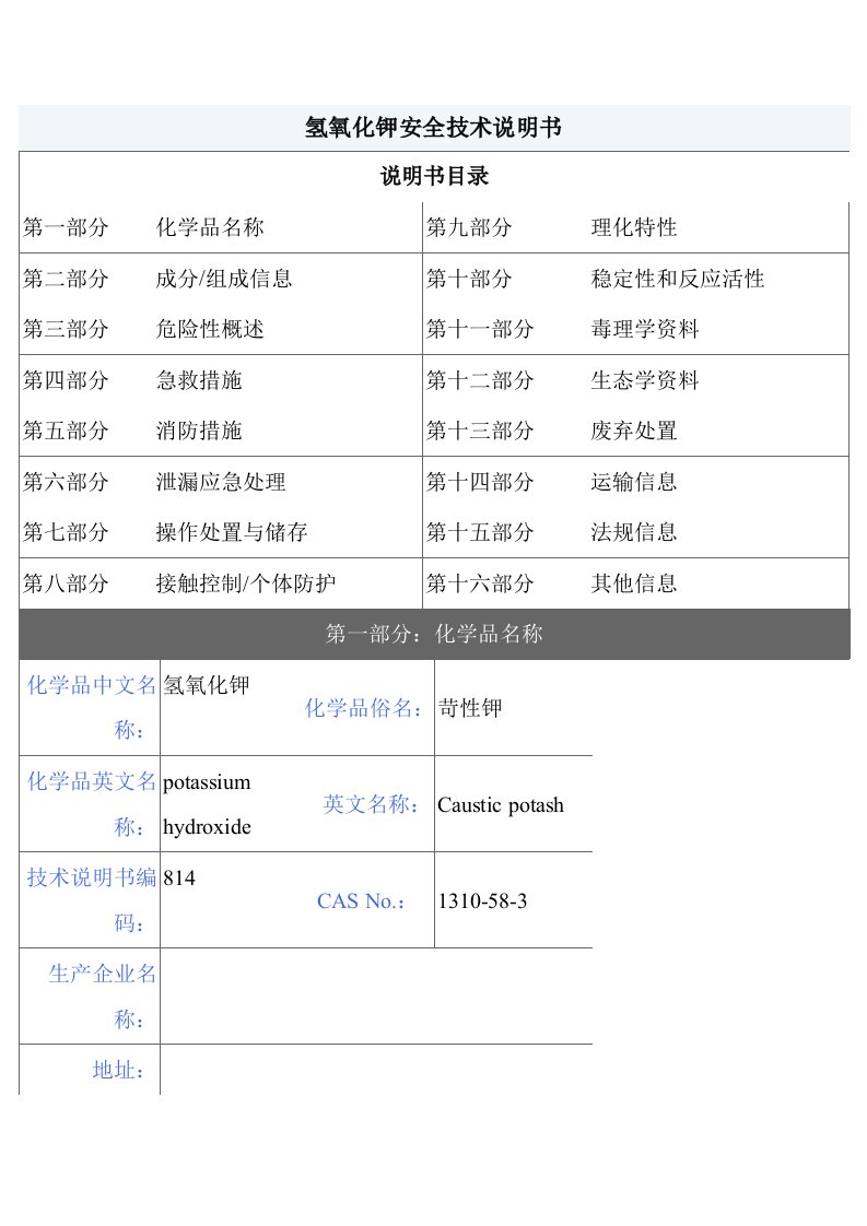 【MSDS】危险化学品管理规定-氢氧化钾