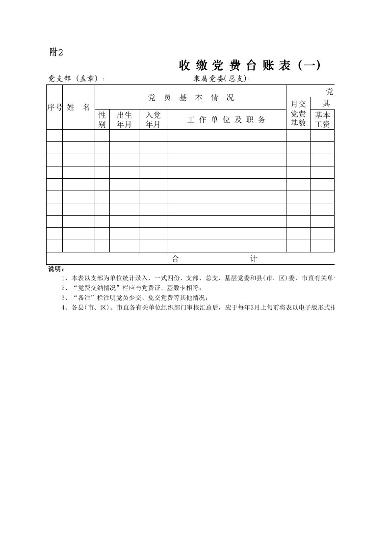 党费收缴表