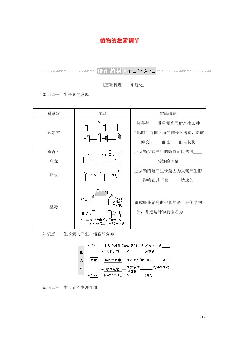 2022届高考生物一轮复习第二单元植物生命活动的调节植物的激素调节学案新人教版必修3