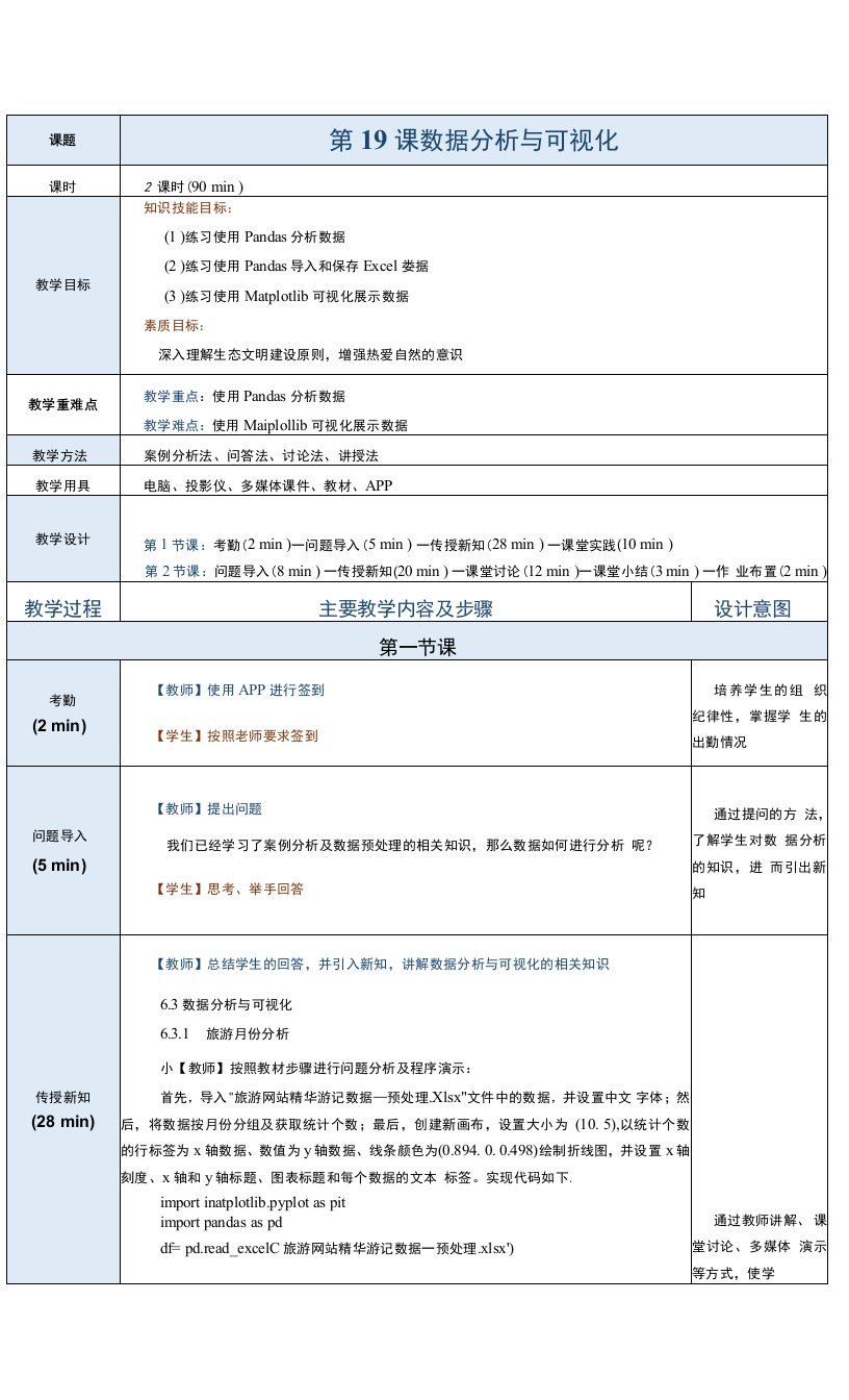 《Python数据分析与应用案例教程》教案