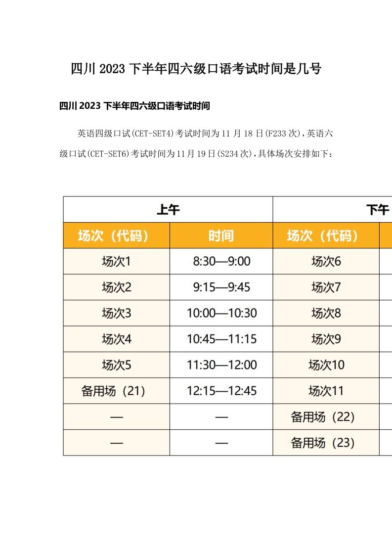 四川2023下半年四六级口语考试时间是几号