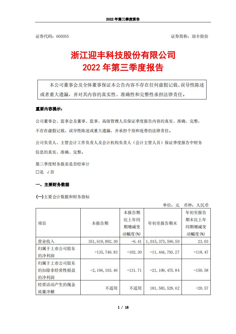 上交所-迎丰股份2022年第三季度报告-20221027