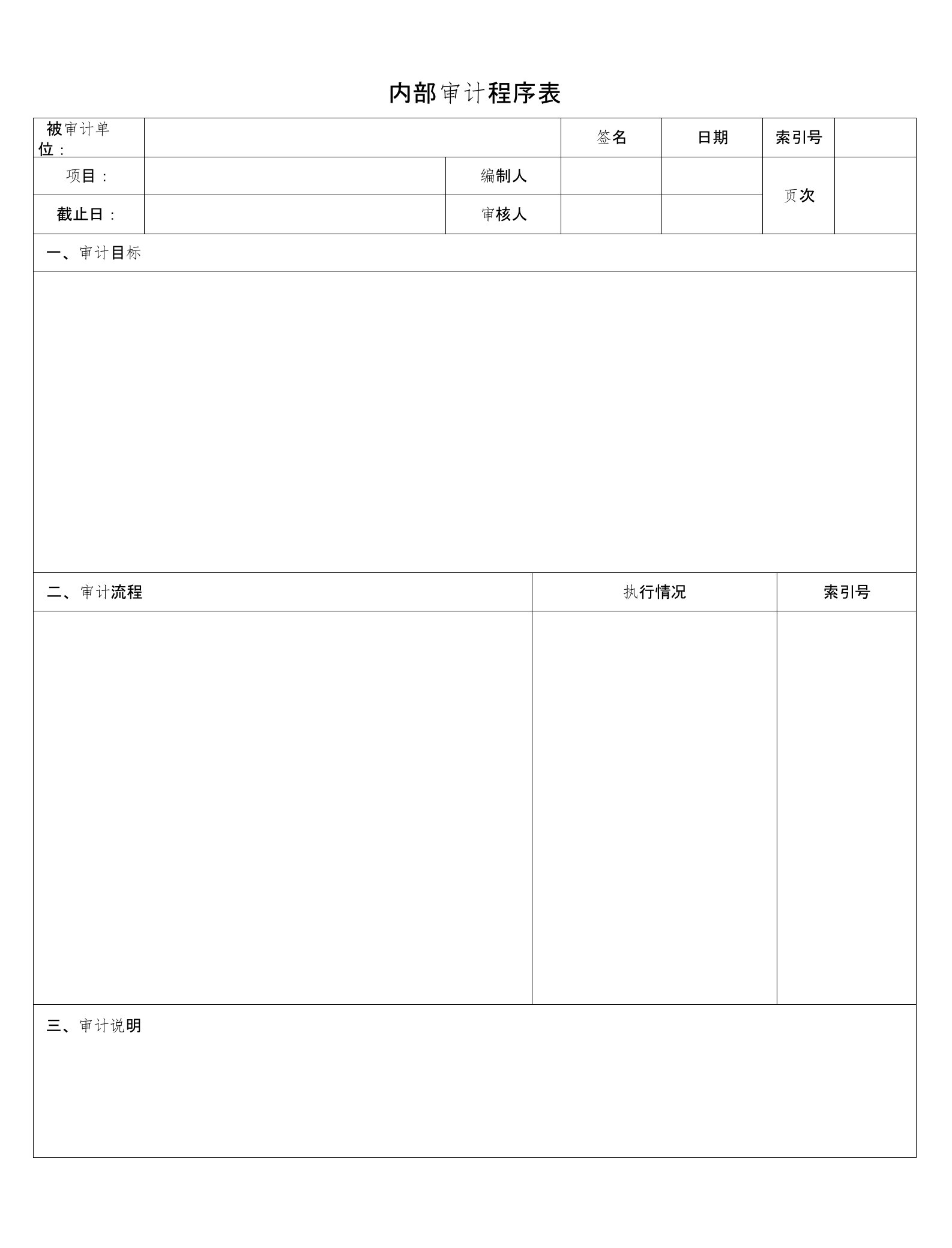 审计工作底稿表格