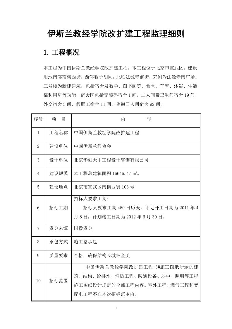 伊斯兰教经学院改扩建工程监理细则