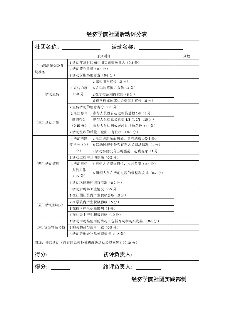 社团活动评分表正式版