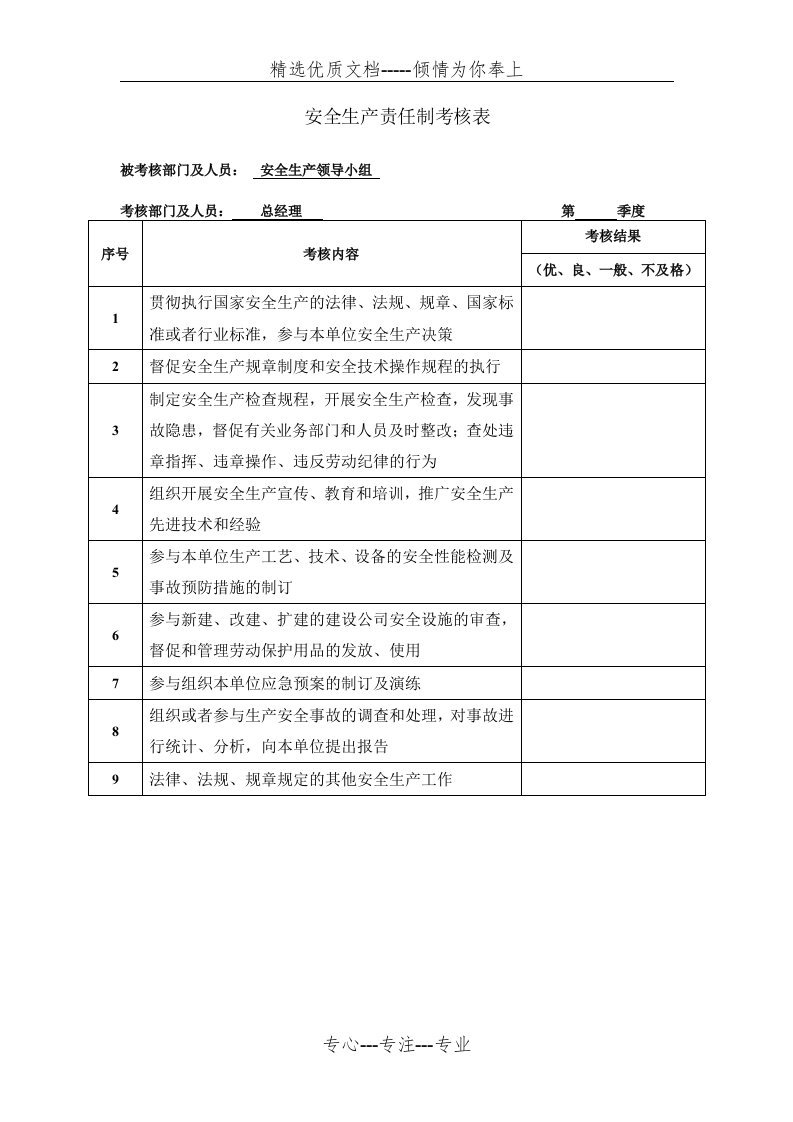 安全生产责任制考核表(共10页)