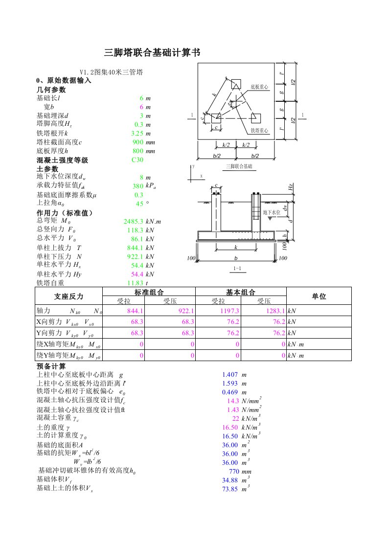 40米三管塔基础计算书(筏板基础)