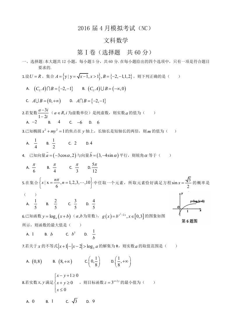 河北省邯郸市大名县届高三模拟考试数学试题(文)含答案