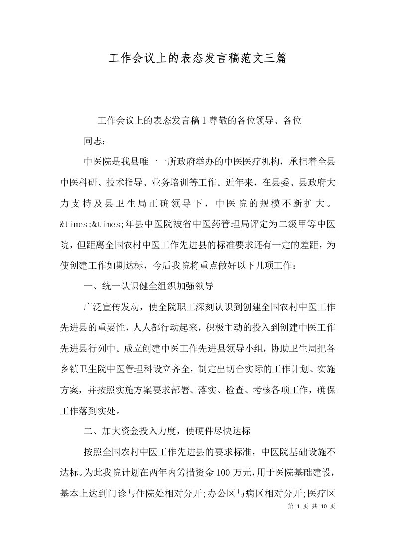 工作会议上的表态发言稿范文三篇