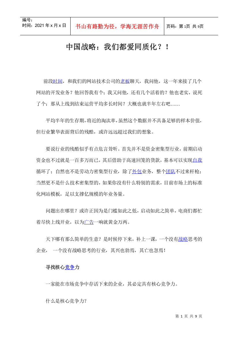 中国B2C战略：我们都爱同质化？！(DOC9页)