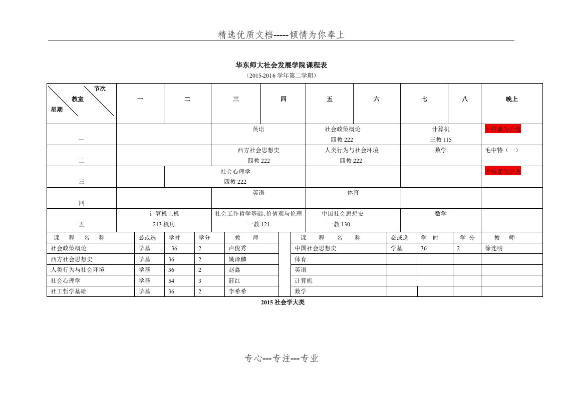 华东师大社会发展学院课程表讲解(共9页)