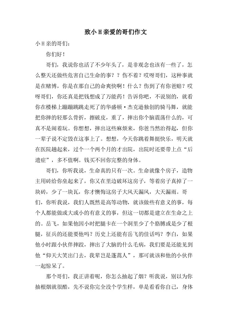 致小H亲爱的哥们作文