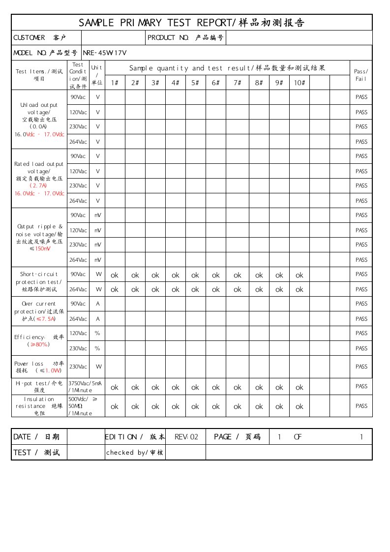 开关电源测试报告模板