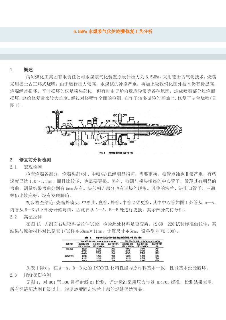 6.5mpa水煤浆气化炉烧嘴修复工艺分析