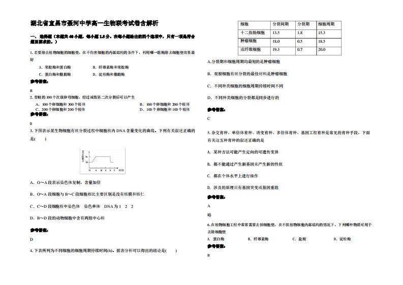 湖北省宜昌市聂河中学高一生物联考试卷含解析