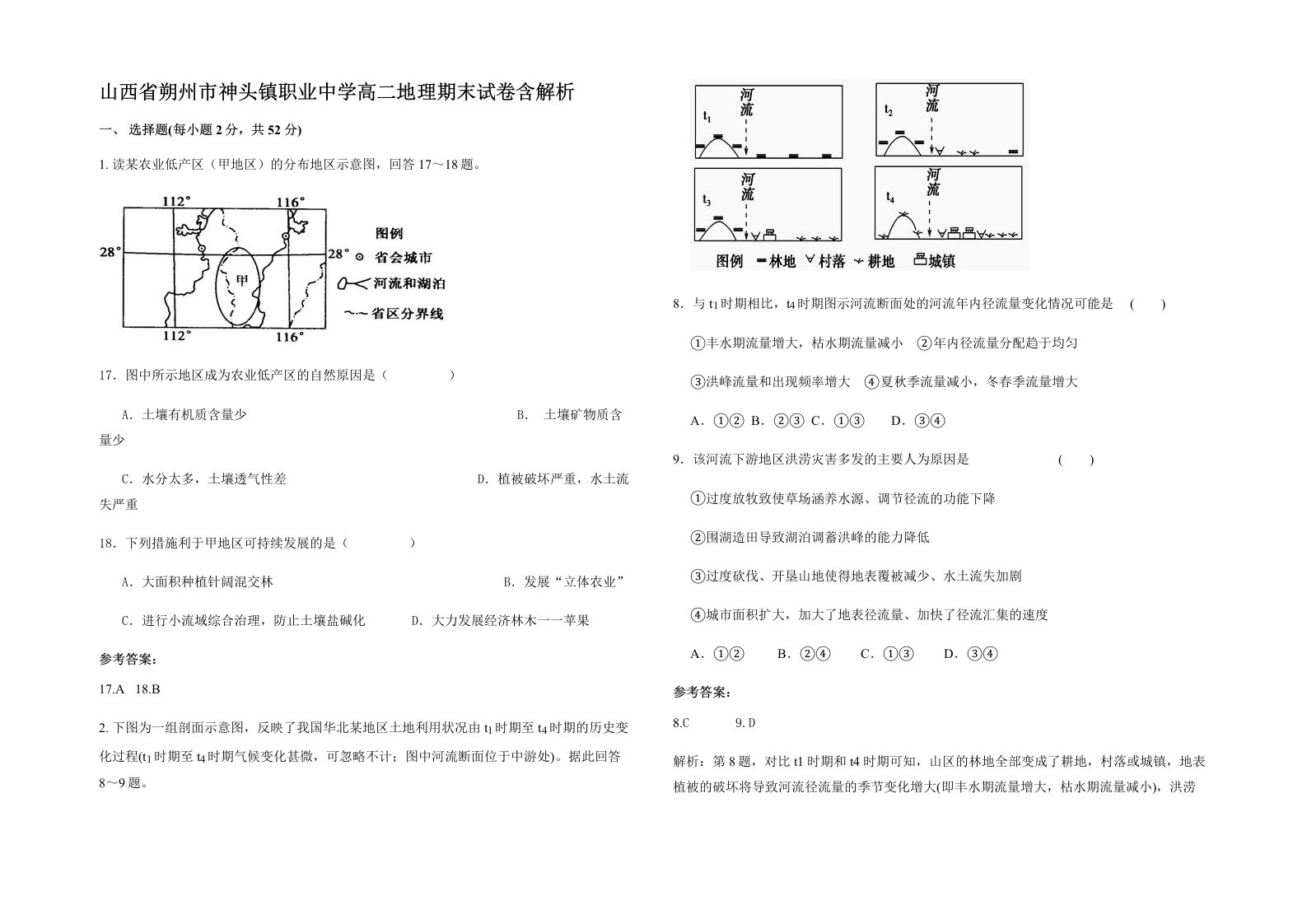 山西省朔州市神头镇职业中学高二地理期末试卷含解析