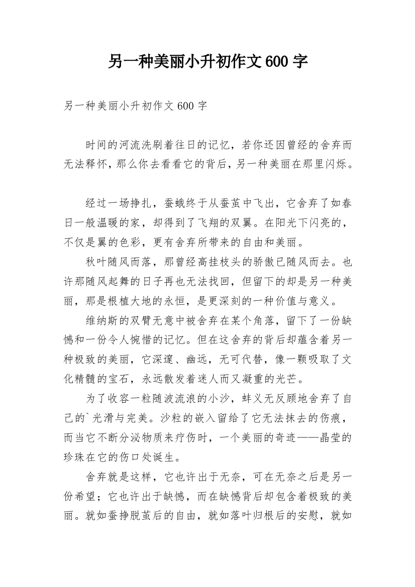 另一种美丽小升初作文600字