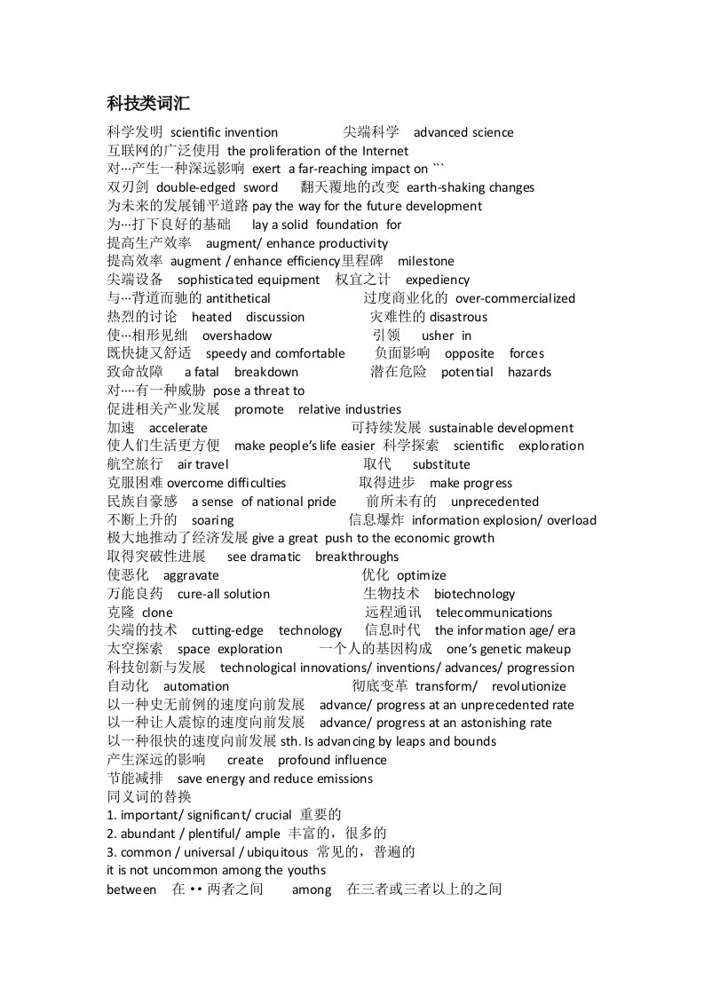 雅思写作词汇科技类