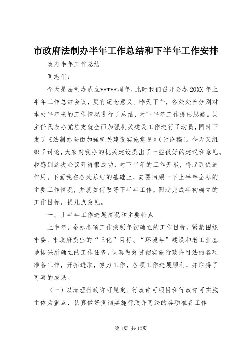 6市政府法制办半年工作总结和下半年工作安排