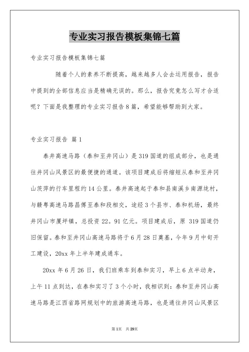 专业实习报告模板集锦七篇范文