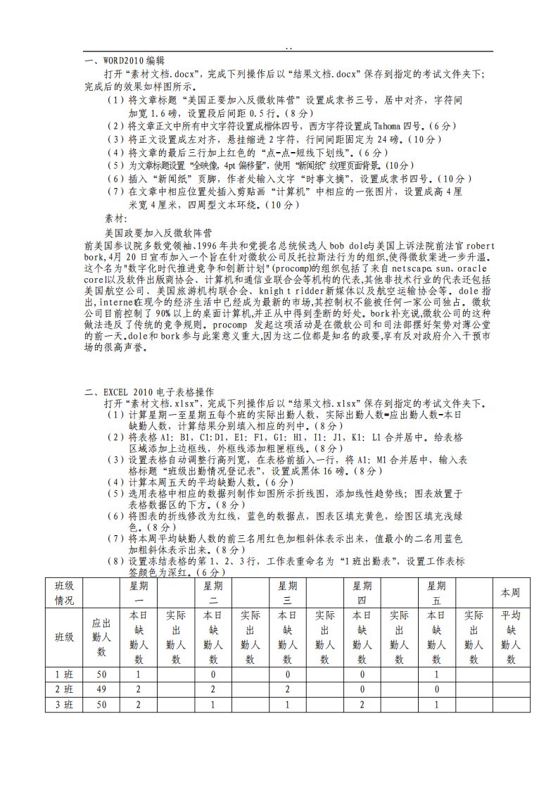 OFFICE综合上机实训操作题新版