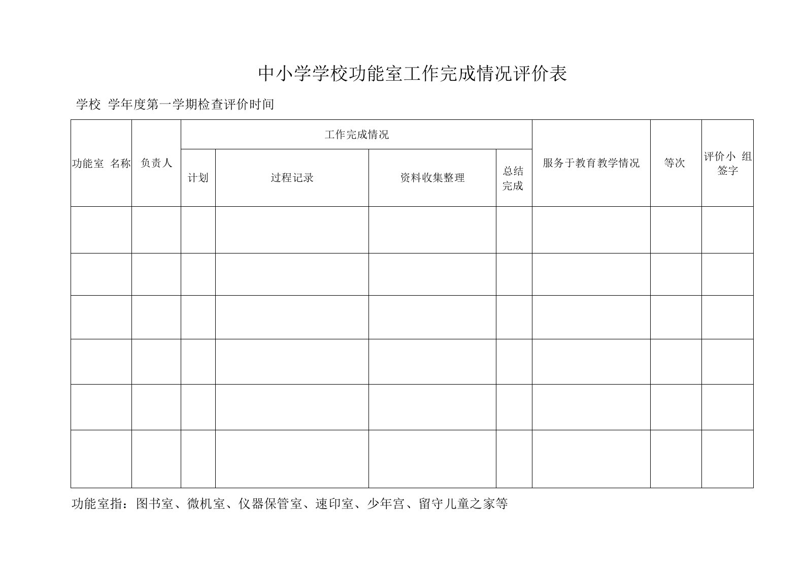 功能室工作完成情况评价表