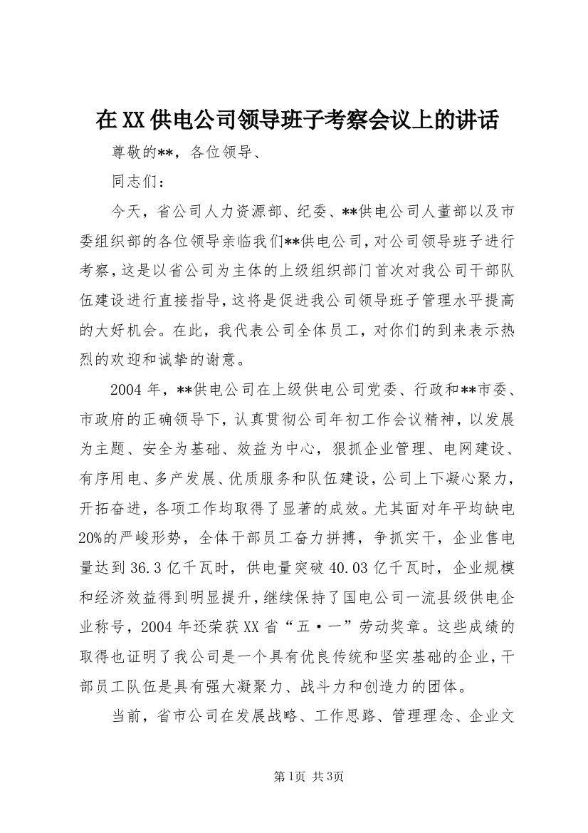 在XX供电公司领导班子考察会议上的讲话_1