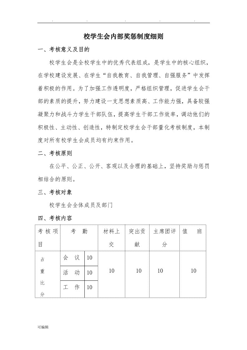 校学生会内部考核奖惩制度汇编