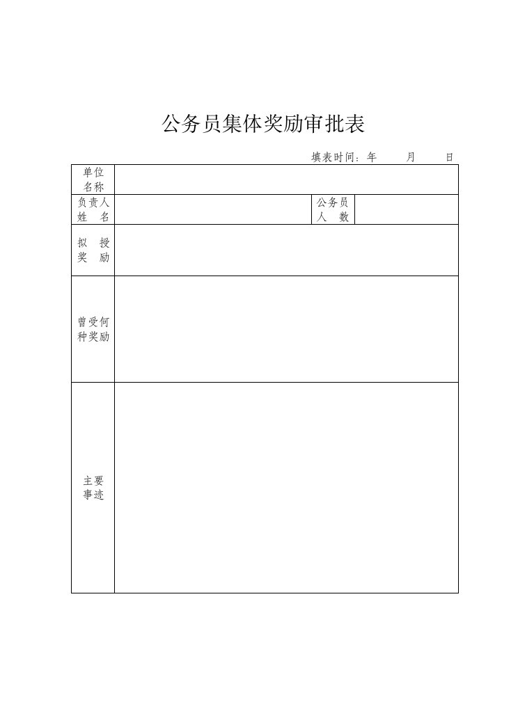 公务员集体奖励审批表