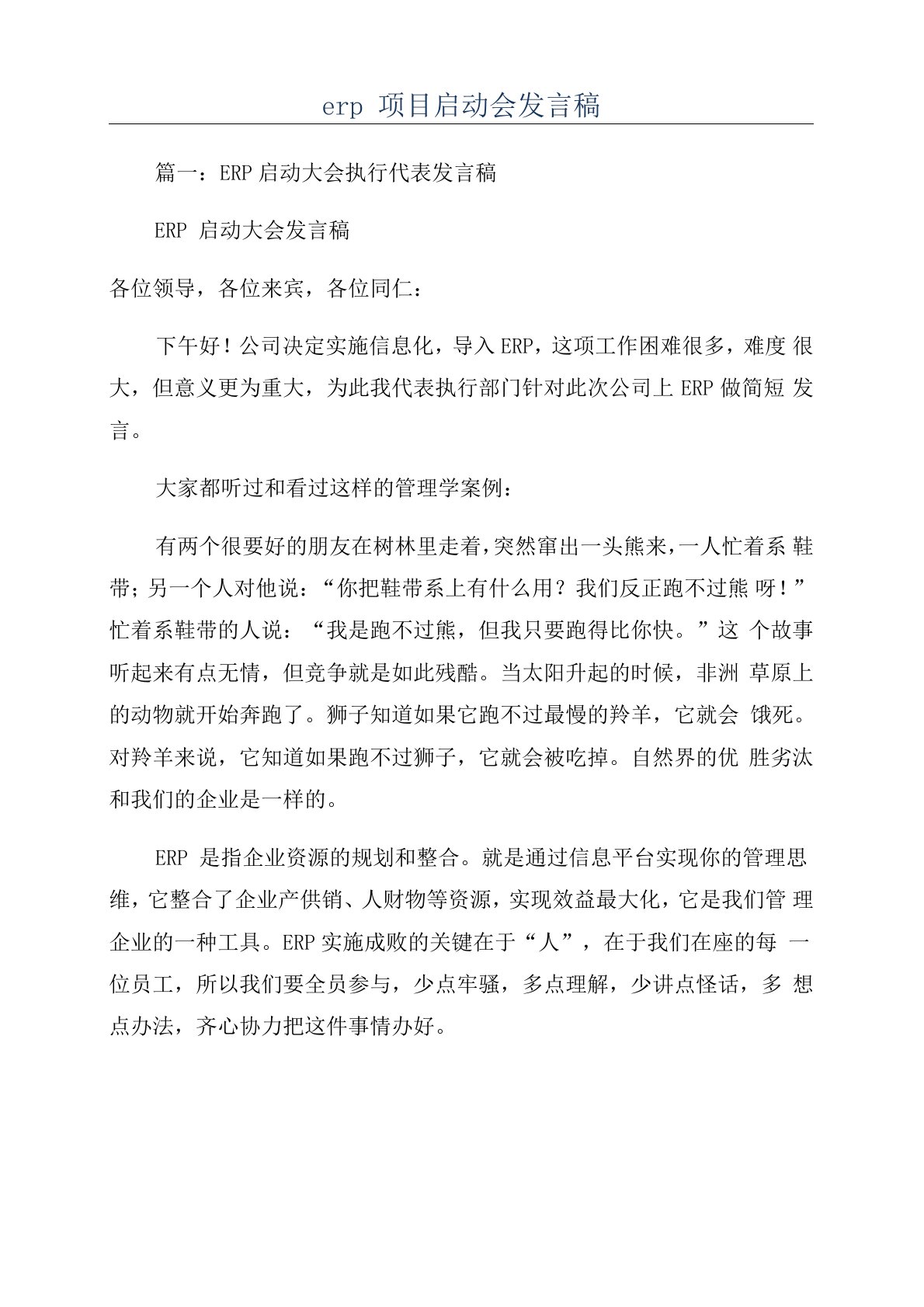 erp项目启动会发言稿