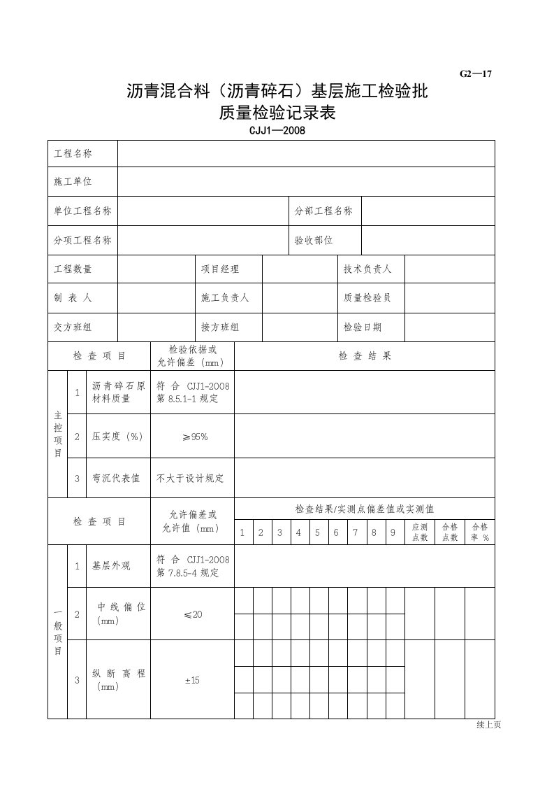 建筑工程-G2—17沥青混合料沥青碎石基层施工检验批质量检验记录